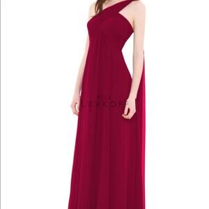 Bill Levkoff 675 One Shoulder Chiffon Dress Gown 8 Wine Red Burgundy